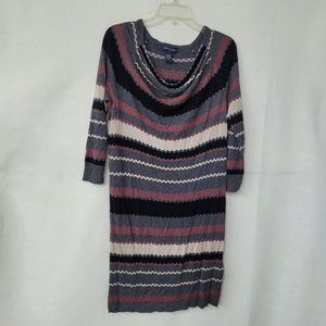 By Artisan Dress Women L Zig-Zag Striped Drape‎ Neck Sweater Viscose Grey